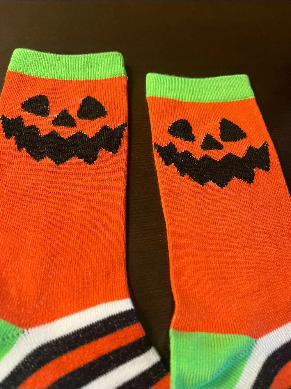 Men's Orange Halloween Pumpkin Crew Socks with Green Accents